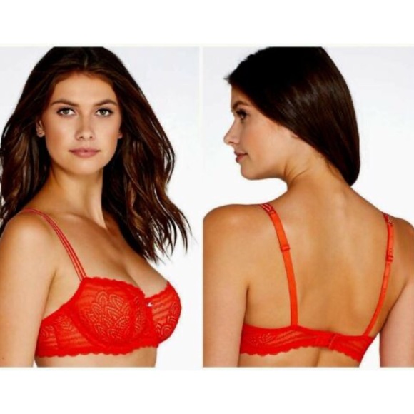 Chantelle Merci Demi Underwire Bra Style 1745 Size 32B Ruby Red - Picture 3 of 15